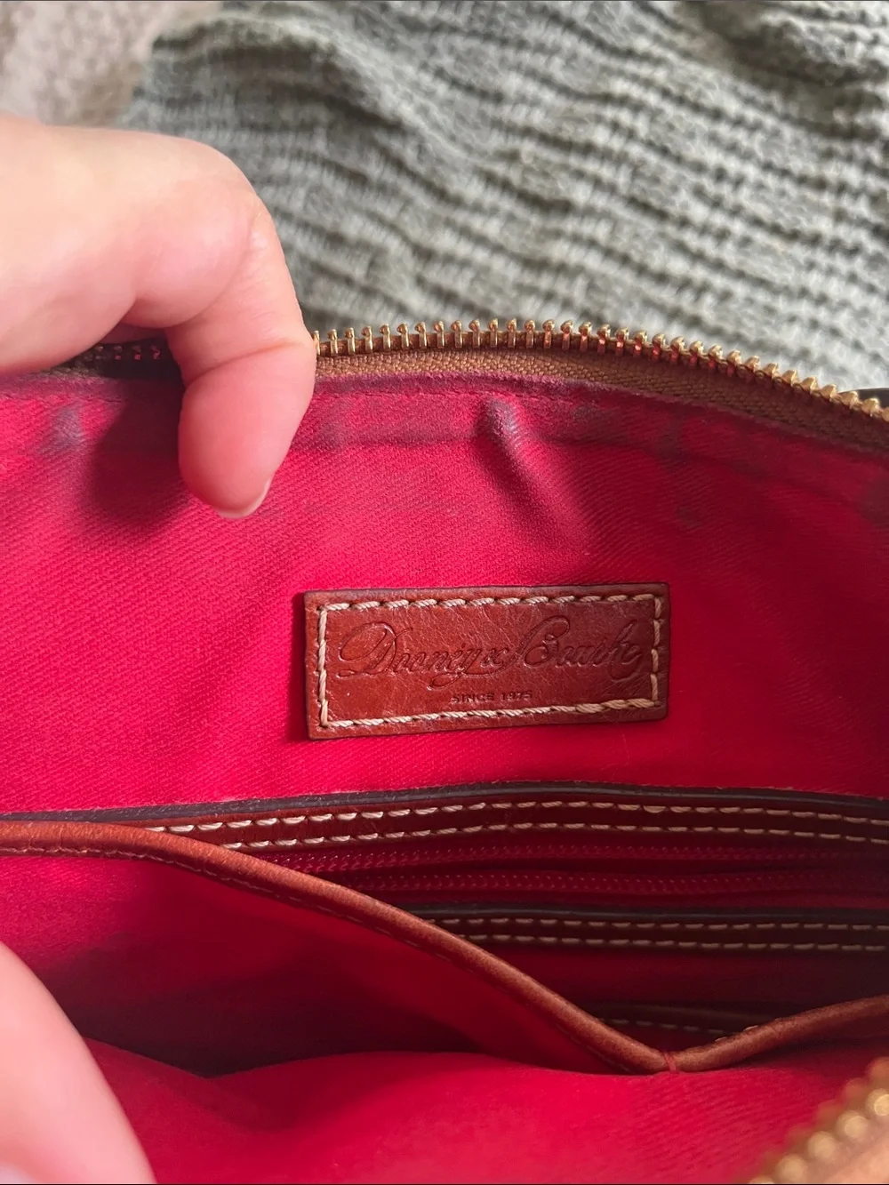 Dooney & Bourke Tan Pebbled Leather Crossbody with Brown Trim